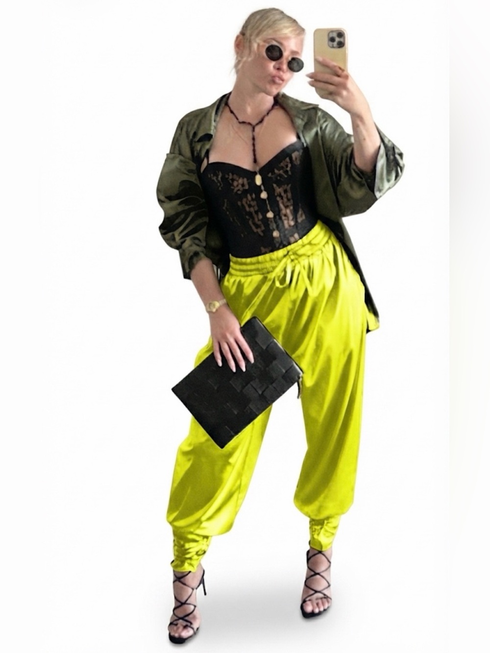 NWOT 💚 Laina Rauma green drawstring club bed lightweight satin pants size S